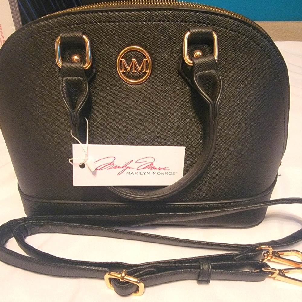 Marilyn Monroe Black and Gold Satchel with Structured Design